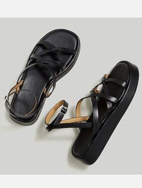 Madewell The Sabina Flatform Sandal Women's Black Strappy Platform Summer Sz 11